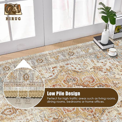 Washable Area Rug 8' x 10' Vintage Traditional Persian Mat - Foldable Distressed Non-Slip Machine Washable Carpet for Living Room Bedroom Kitchen Home Decor - Dove Gray and Coral