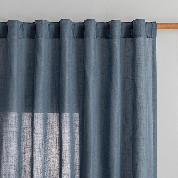 MYSKY HOME Curtains for Living Room 84 Inches Long Semi Sheer Light Filtering Privacy Drapes Linen Look Textured Boho Home Decor, Backdrop Curtain for Parties, 100" x 84", Dusty Blue, 1 Panel