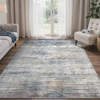BEIMO Area Rugs 6x9 for Living Room Bedroom, Modern Abstract Machine Washable Rug, Large Soft Low Pile Floor Carpet with Non Slip Backing for Dining Room, Denim Blue/Taupe