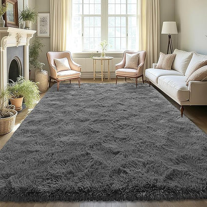 LOCHAS Ultra Soft Indoor Modern Area Rugs 6x9, Fluffy Living Room Carpets for Children Bedroom Home Decor Nursery Rug, Coal-Gray