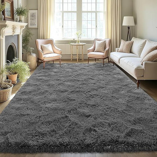 LOCHAS Ultra Soft Indoor Modern Area Rugs 6x9, Fluffy Living Room Carpets for Children Bedroom Home Decor Nursery Rug, Coal-Gray