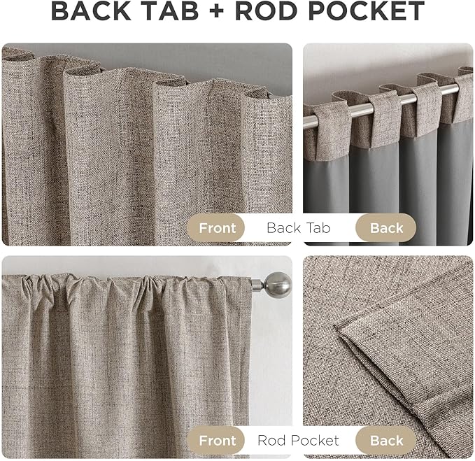 Joydeco Blackout Curtains for Bedroom - 100% Light Blocking 2 Panels Set Linen Drapes 37" W x 108" L, Thermal Insulated Room Darkening Curtains, Linen Textured for Living Room, Rod Pocket & Back Tabs