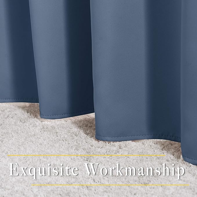 NICETOWN Stone Blue Blackout Curtains 90 inches Long, Grommet Thermal Insulated Room Darkening Window Treatments Voice Reducing for Bedroom/Patio Door, 2 Panels, W52 x L90