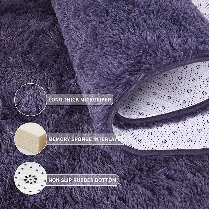 Tepook Super Soft Fluffy Rug for Bedroom, Modern Shaggy Fuzzy Kids Rugs for Living Room, Plush Indoor Nursery Home Decor Dorm Carpet with Non-Slip Bottom, Gray Purple, 4 X 6 Feet