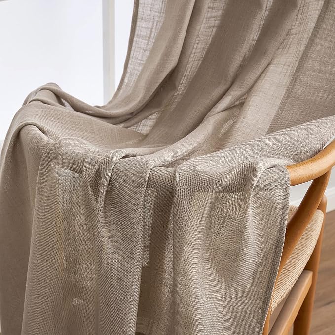 MIULEE Taupe Linen Curtains 108 Inches Long for Bedroom Living Room, Soft Thick Linen Textured Window Drapes Semi Sheer Light Filtering Rod Pocket Back Tab Burlap Look Farmhouse Decor, 2 Panels