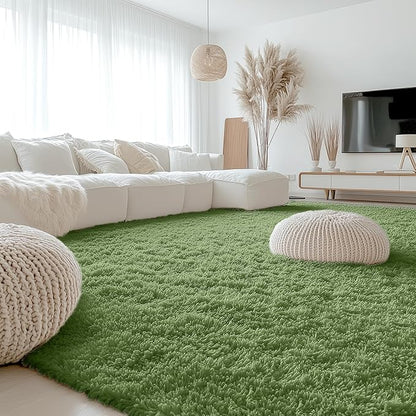 OLANLY 9x12 Machine Washable Large Area Rugs for Living Room, Bedroom, Soft Fluffy Shaggy Bedside Rug, Indoor Floor Carpet for Kids Girls and Boys, Dorms, Nursery, Home Decor Aesthetic, Green