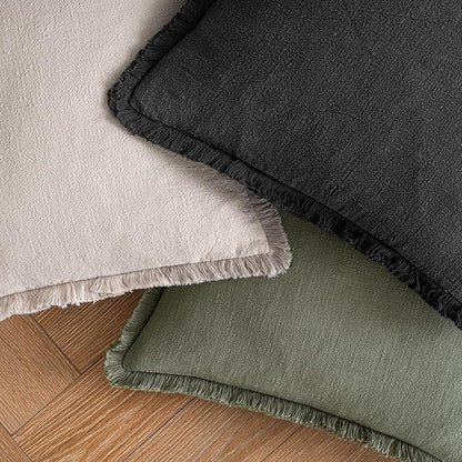 MIULEE Decorative Throw Pillow Covers Neutral Linen Fringe Throw Pillows Set of 2 Black Boho Farmhouse Cushion Covers with Tassels for Couch Sofa Bed Living Room Spring Home Decor 18x18 Inch