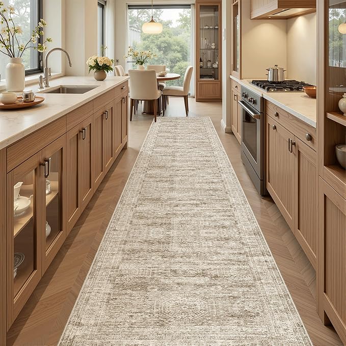 Runner Rug 2x12 Washable Non-Slip Hallway Runner Rugs for Kitchen Bathroom Laundry Room Brown Vintage Floor Carpet Runners for Hallways Entryway
