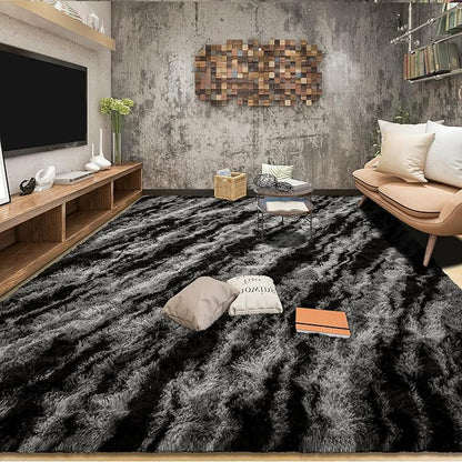 Tepook Area Rugs 9x12 for Living Room, Super Soft Fluffy Rugs for Bedroom, Modern Shaggy Rug Fuzzy Carpets for Kids, Plush Indoor Nursery Home Decor Rug with Non-Slip Bottom, Black Grey