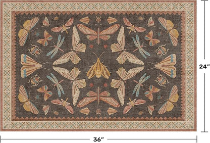 Vintage 2x3 Entry Way Rugs Indoor, Stain Resistant Washable Kitchen Rugs Non Slip, Small Soft Carpet for Bathroom, Powder Room, Insect Boho Indoor Décor, Low Pile & Stain Resistant (Orange and Brown)