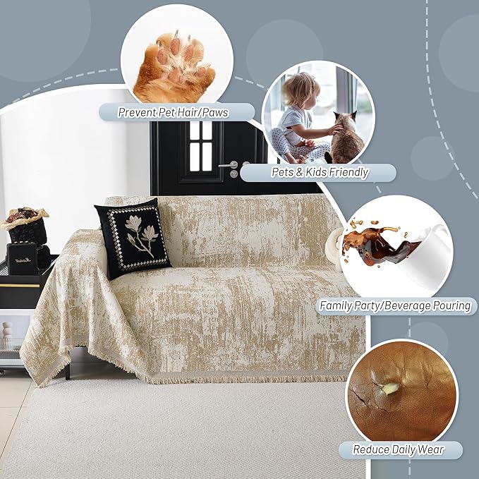 MYSKY HOME Couch Cover for Sectional Sofa Set for Dog Cat Pets Abstract Geometric Furniture Sofa Cover Washable Couch Cover 3 Seat Sofa Chenille Couch Protector Multi-Use Throw Blanket, 71" X134"