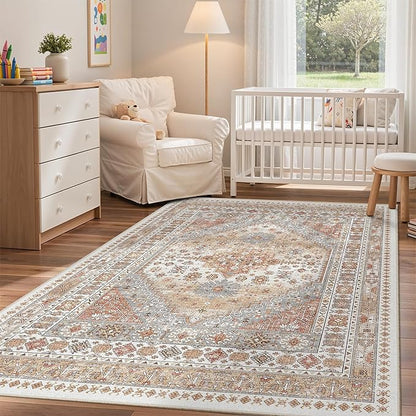 zesthome 4x6 Rug - Stain Resistant Washable Rug, Anti Slip Backing Rugs for Living Room, Foldable Vintage Small Area Rugs(Orange,4'x6')