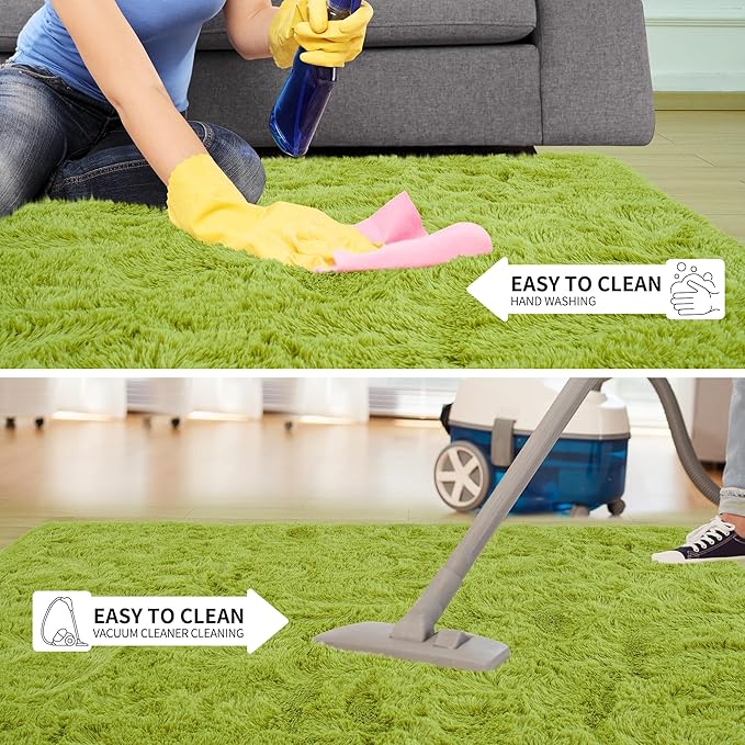 Tepook Super Soft Fluffy Rug for Bedroom, Modern Shaggy Fuzzy Kids Rugs for Living Room, Plush Indoor Nursery Home Decor Dorm Carpet with Non-Slip Bottom, Grass Green, 5 X 8 Feet