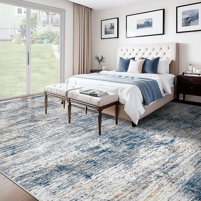 10x12 Area Rug for Living Room, Washable Modern Abstract Large Area Rug Neutral Soft Non Slip Kids Rug Stain Resistant Indoor Carpet for Bedroom Dining Room Playroom Office(BeigeGrey, 10'x12')