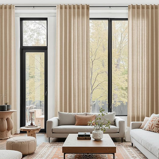 Sand Beige Linen Curtains for Living Room 126 Inches Long Simple Modern Light Filtering Semi Sheer Curtain Back Tab Rustic Home Decor Drapes Floor to Ceiling High Window for Bedroom 52x126, 2 Panels