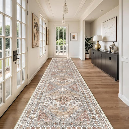 Washable Runner Rug 2.5x16, Non-Slip Long Kitchen Mats for Floor, Vintage Rug for Entryway, Soft Hallway Runner for Dining Room, Bedroom, Living Room(Orange,2.5'x16')