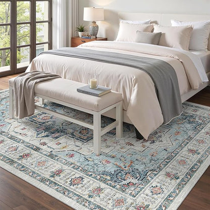 Madane 6x9 Area Rugs for Living Room, Stain Resistant Washable Rugs, Non-Slip Backing Area Rug, Vintage Home Decor Rug for Bedroom (Blue, 6'x9')