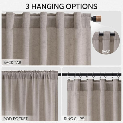 Nanspring Stone Beige Linen Curtains 84 Inches Long for Living Room Light Filtering Semi Sheer Curtain Back Tab Simple Modern Elegant Farmhouse Luxury Drapes for Bedroom Office 52x84,2 Panels