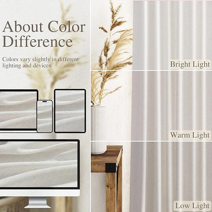 Nanspring Natural Linen Curtains 72 Inches Long for Living Room Country Light Filtering Semi Sheer Curtains Farmhouse Decor Curtain for Bedroom Back Tab and Rod Pocket 52x72, 2 Panels