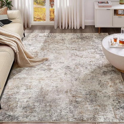 UERMEI 10x12 Area Rug Living Room Rugs - Washable Neutral Modern Abstract Soft Thin Large Rug Indoor Floor No Slip Rug Carpet for Bedroom Under Dining Table Home Office Decor - Brown Grey