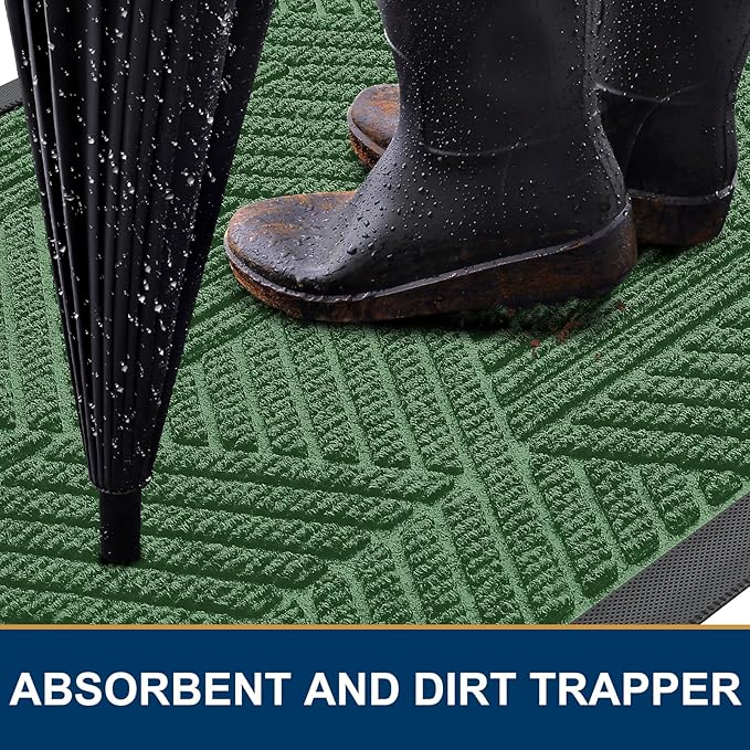 Smiry Front Door Mat Outside Entrance, Heavy Duty Sturdy Natural Rubber Doormat, Trap Dirt and Moisture, Easy Clean Low Profile Welcome Floor Mats for Indoor Outdoor Entry, 59x34 Inch, Green