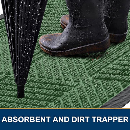 Smiry Front Door Mat Outside Entrance, Heavy Duty Sturdy Natural Rubber Doormat, Trap Dirt and Moisture, Easy Clean Low Profile Welcome Floor Mats for Indoor Outdoor Entry, 71x23 Inch, Green