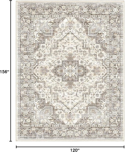 Area Rug Machine Washable Rug 10'x13' - Vintage Design Large Area Rugs with Non Slip Rugs for Living Room Bedroom,Stain Resistant, Home Decor Office Area Rug (Beige Brown 10'x13')