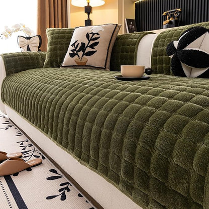 Velvet Couch Cover, Washable Sectional Sofa Cover, Anti Slip Sofa Slipcover for 3 Cushion Couch Sofa L Shaped Armrest Backrest, Furniture Protector Covers for Pets Kids(1PC,Green,36"×63")