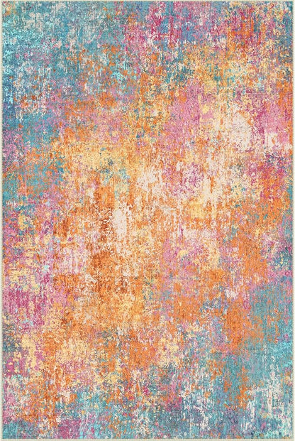 Washable Area Rugs 5'x7' Non-Slip Modern Abstract Soft for Living Room Entryway Bedroom Nursery, Print Pattern, Orange Blue Pink Yellow Colorful