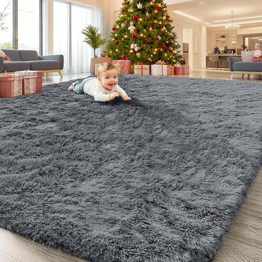 OLANLY 7x11 Machine Washable Large Area Rugs for Living Room, Bedroom, Soft Fluffy Shaggy Bedside Rug, Indoor Floor Carpet for Kids Girls and Boys, Dorms, Nursery, Home Decor Aesthetic, Grey