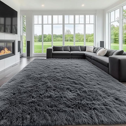 OLANLY 10x10 Machine Washable Large Area Rugs for Living Room, Bedroom, Soft Fluffy Shaggy Bedside Rug, Indoor Floor Carpet for Kids Girls and Boys, Dorms, Nursery, Home Decor Aesthetic, Grey