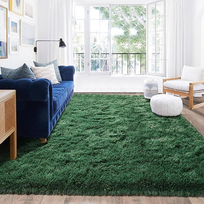 Rugs for Living Room 5x7, Soft Shaggy Modern Shag Area Rug for Bedroom, Upgrade Non-Slip Plush Fluffy Carpet for Kids Boys Girls Room Home Decor Aesthetic, Blackish Green