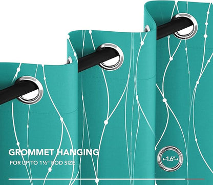 Deconovo Blackout Curtains for Bedroom, Thermal Insulated Soundproof Drapes with Wave Dot Foil Print, 42 x 84 Inch Long, Set of 2, Machine Washable Window Curtain for Living Room Office, Turquoise