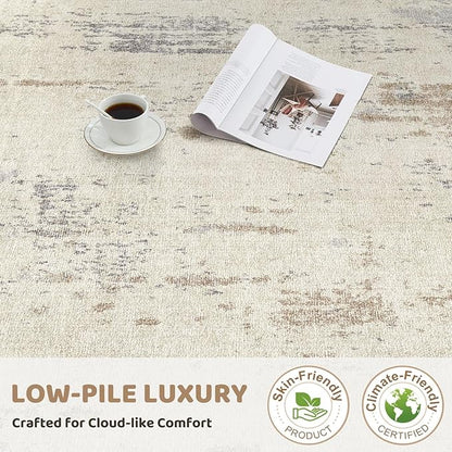 UERMEI 10x14 Area Rug Living Room Rugs - Washable Neutral Modern Abstract Soft Thin Rug Indoor Floor No Slip Rug Carpet for Bedroom Under Dining Table Home Office Decor - Light Brown/Gray