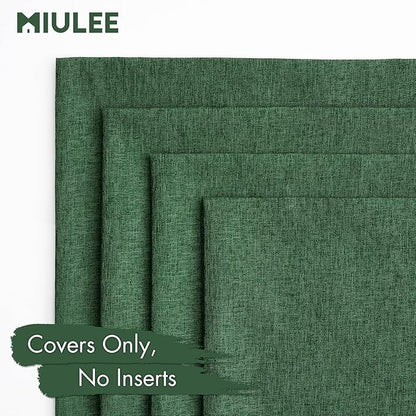 MIULEE Pack of 4 Decorative Solid Waterproof Throw Pillow Covers Linen Garden Farmhouse Cushion Cases for Outdoor Patio Tent Balcony Couch Sofa 16x16 inch Dark Green