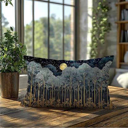 Rustic William Morris Inspired Forest Green Moon Decor Pillow Covers 12x20 Double-Sided,Vintage Night Moon Botanical Nature Landscape Decorative Throw Pillow Covers for Home Bedroom Living Room