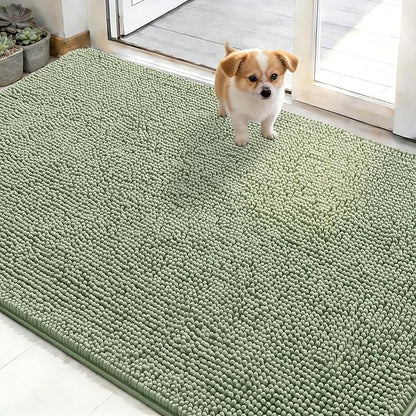 OLANLY Dog Door Mat for Muddy Paws 48x30, Absorbs Moisture and Dirt, Absorbent Non-Slip Washable Doormat, Quick Dry Chenille Mud Mat for Dogs, Entry Indoor Entryway Carpet for Inside Floor, Sage Green