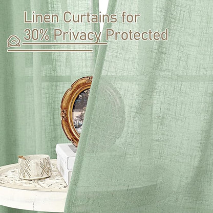 LAMIT Fresh Green 72 inch Linen Curtains for Living Room 2 Panels, Linen Textured Light Filtering Semi Sheer Back Tab and Rod Pocket Farmhouse Curtain Panels for Bedroom/Farmhouse, 52 x 72 Inch