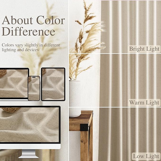 Taupe Burlywood Linen Curtains 80 Inch Length for Living Room Light Filtering Semi Sheer Curtain Back Tab Rustic Luxury Neutral Modern Farmhouse Decor Drapes for Bedroom Dinner Room 52x80, 2 Panels