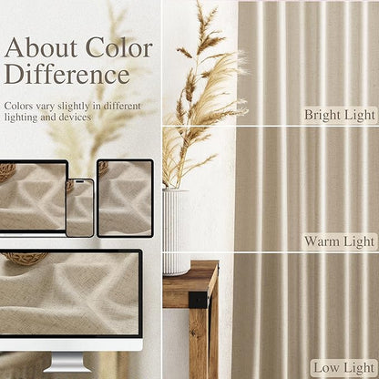 Taupe Burlywood Linen Curtains 80 Inch Length for Living Room Light Filtering Semi Sheer Curtain Back Tab Rustic Luxury Neutral Modern Farmhouse Decor Drapes for Bedroom Dinner Room 52x80, 2 Panels