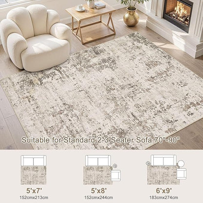 UERMEI 6x9 Area Rug Living Room Rugs - Washable Neutral Modern Abstract Soft Thin Large Rug Indoor Floor No Slip Rug Carpet for Bedroom Under Dining Table Home Office Decor - Dark Brown