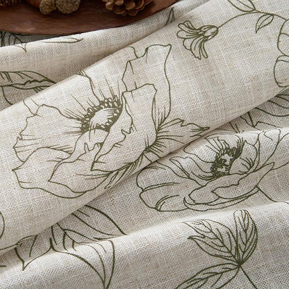 jinchan Floral Linen Curtains for Living Room 84 Inch Length Green Flower Curtain Rod Pocket Back Tab Farmhouse Curtains with Printed Floral Bedroom Window Curtain Set, 2 Panels Green