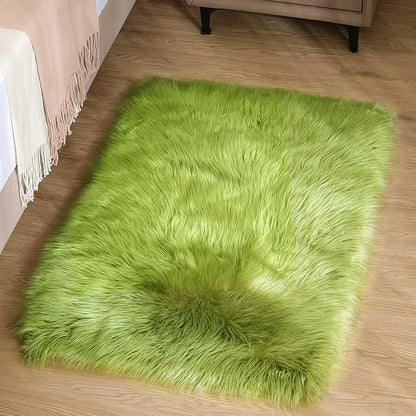Goolela Lime Green Fluffy Fuzzy Fur Rug for Bedroom 2x3 Faux Sheepskin Area Rug Furry Shaggy Dorm Bedside Soft Washable Rectangle