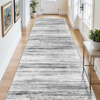Large Runner Rugs for Hallway 4x16: Non-Slip Washable Wide Carpet - Soft Low-Pile Stain and Spill Resistant Rug for Entryway Living Room Dining Room Balcony Garage Office Grey