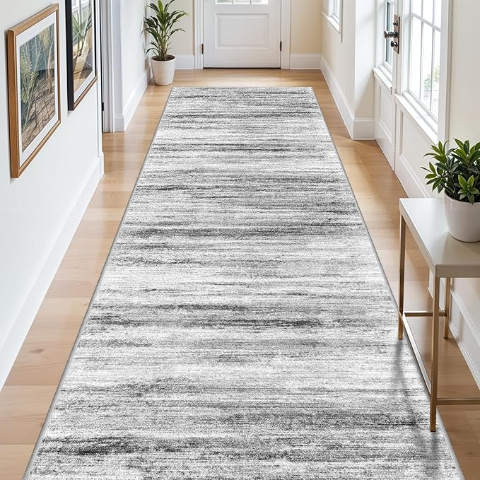 5x12 Runner Rug for Wide Hallway: Long Washable Runners for Entryway Living Room Dining Room - Stain and Water Resistant Rugs with Non-Slip Backing - Soft Low-Pile Carpet Grey