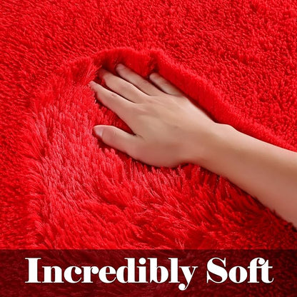 ONASAR Red Area Rugs for Bedroom Living Room, Fluffy 4x6 Indoor Bedside Floor Throw Rug, Soft Plush Shaggy Carpet for Nursery Kids Girls Boys Teen Dorm Home Office Decor Aesthetic