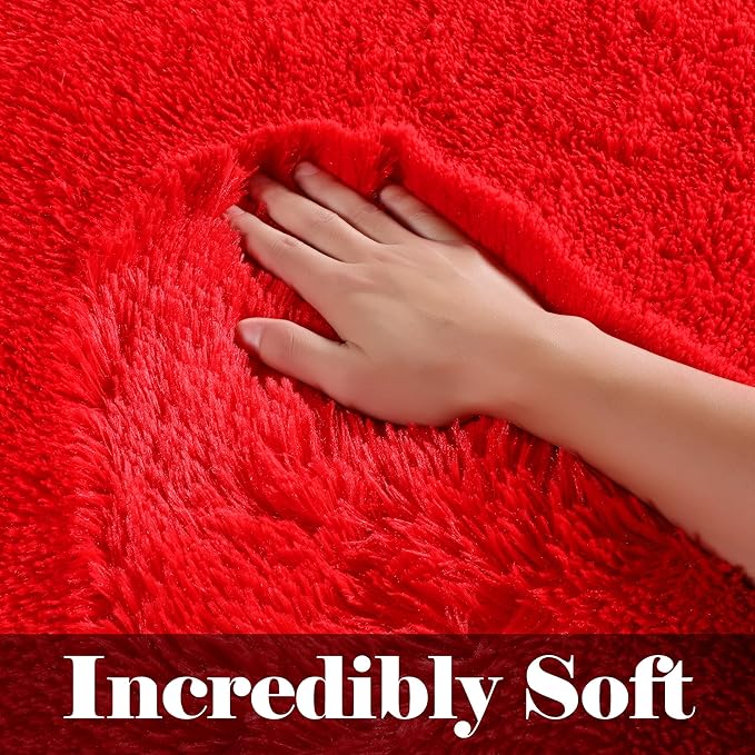 ONASAR Red Rugs for Living Room Bedroom, 5x8 Fluffy Bedside Area Rug, Soft Plush Shaggy Indoor Floor Carpet for Nursery Kids Girls Boys Teen Dorm Home Office Decor Aesthetic