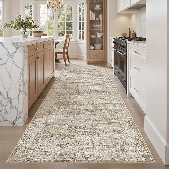 Hallway Runner Rug 4x8 Wide: Washable Thin Runners for Hallways Entry, Non Slip Soft Vintage Kitchen Area Rugs for Living Room Bedroom Dining Room Foyer (Brown, 4x8)