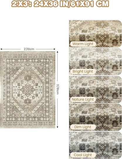 Entryway Rug - 2x3 Washable Rug Runner for Bathroom, Laundry Room, Kitchen, Soft Vintage Hallway Runner for Bedroom, Non-Slip Door Mat Indoor Entrance(Brown,2'x3')