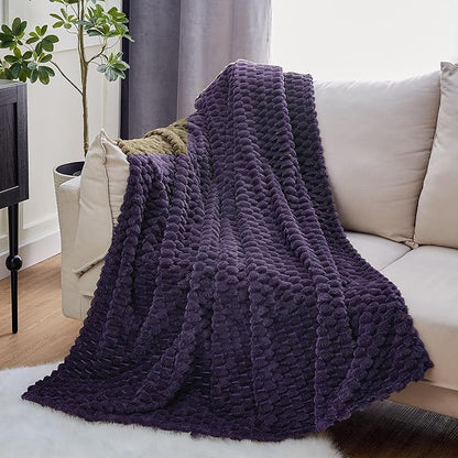 EXQ Home Fleece Throw Blanket for Couch or Bed - 3D Imitation Turtle Shell Jacquard Decorative Blankets - Cozy Soft Lightweight Fuzzy Flannel Blanket Suitable for All Seasons(50"×60",Purple)